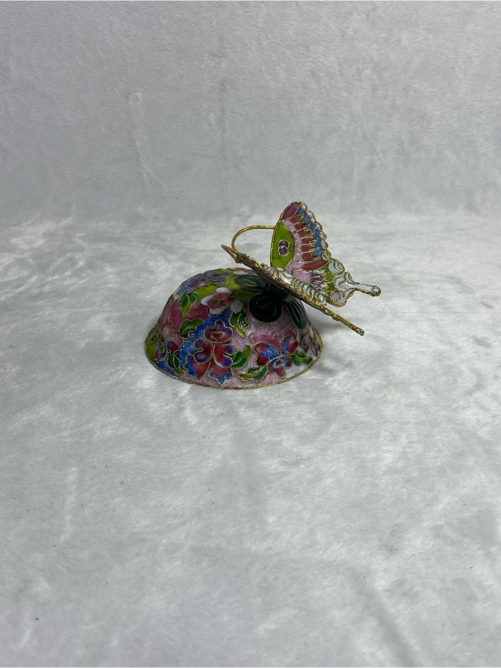 Vintage Japanese Music Box Sankyo Cloisonné Enamel Butterfly Flower Paperweight